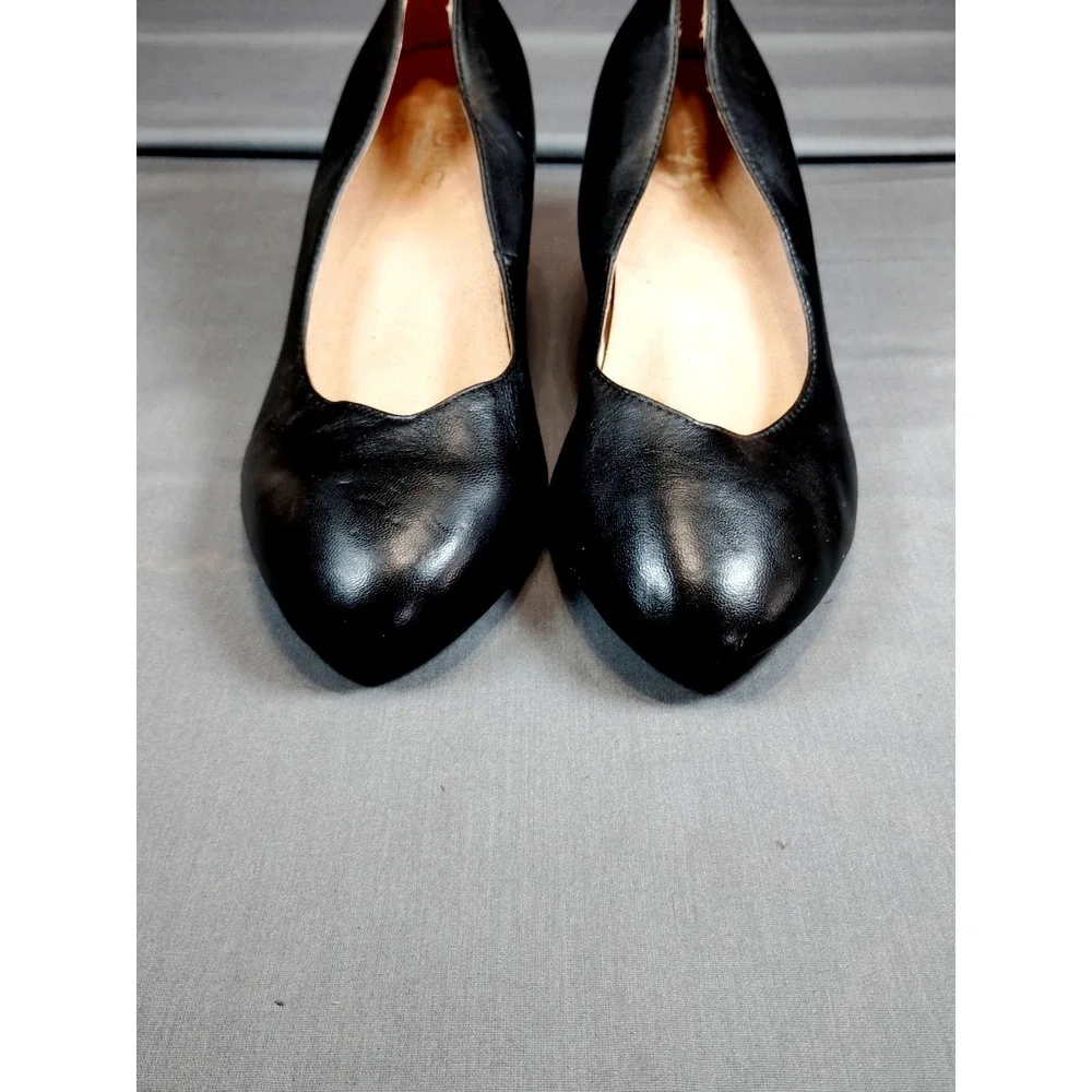 Vionic Women 10 Black Leather Wedge Pumps Orthaheel 7 Casual Goth Comfort Shoes*